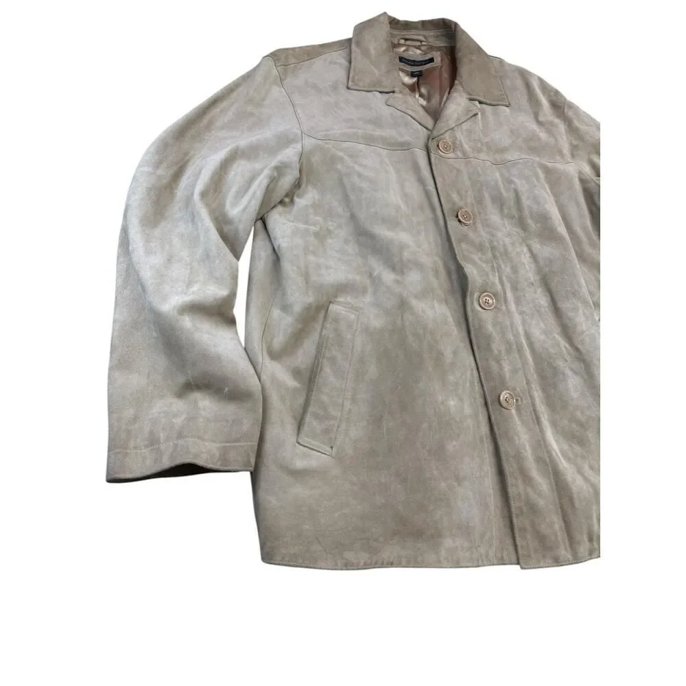 Banana Republic Men’s Suede Shirt Jacket Beige Olive Green Size L Button Up